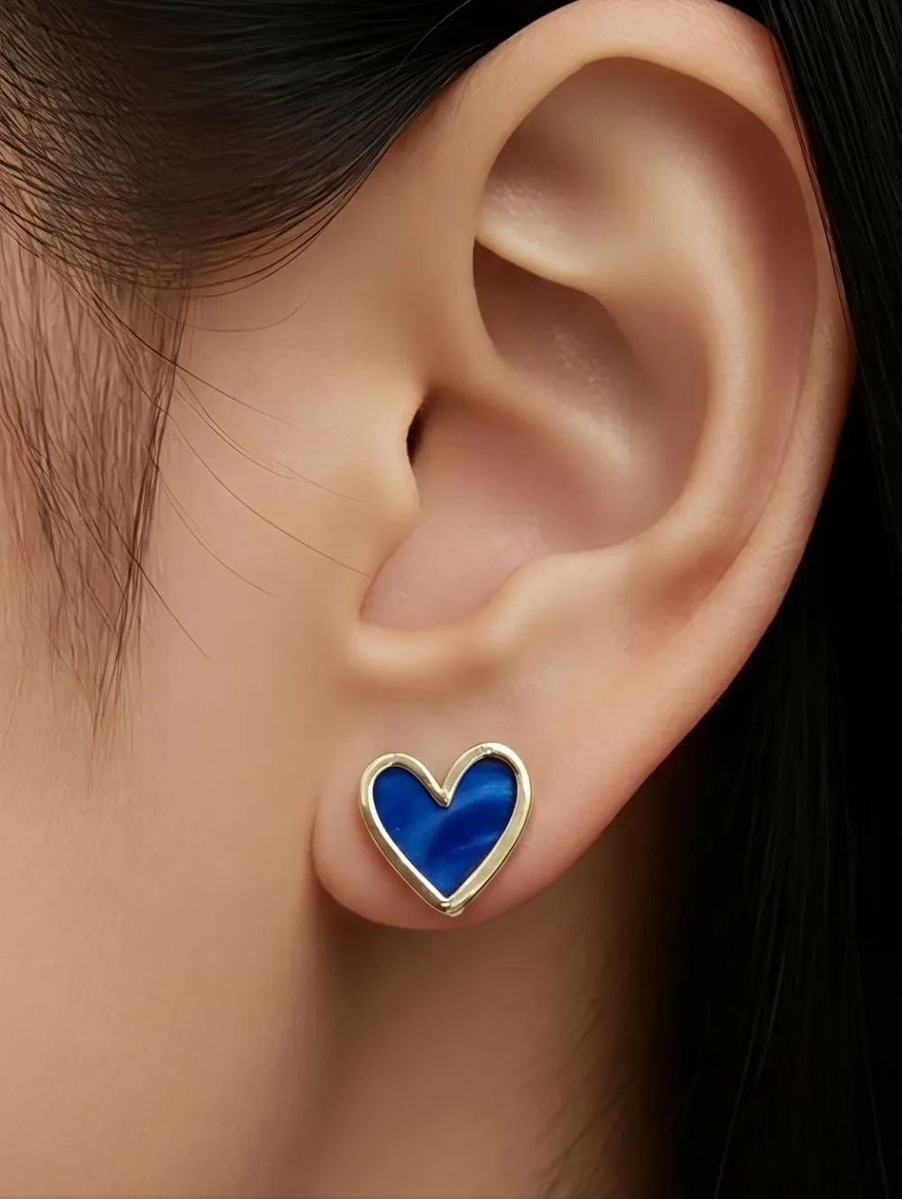 Blue Heart Stud Earrings Gold Royalcore Dainty Minimal Cute Everyday Jewelry